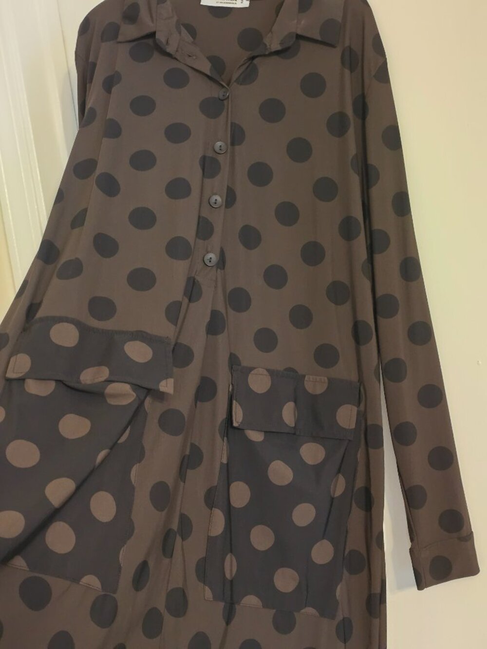 Tekbika By Alembika Dress Sz 2 Black Brown Dots Pockets Stretch Art to Wear NWOT - Picture 6 of 14